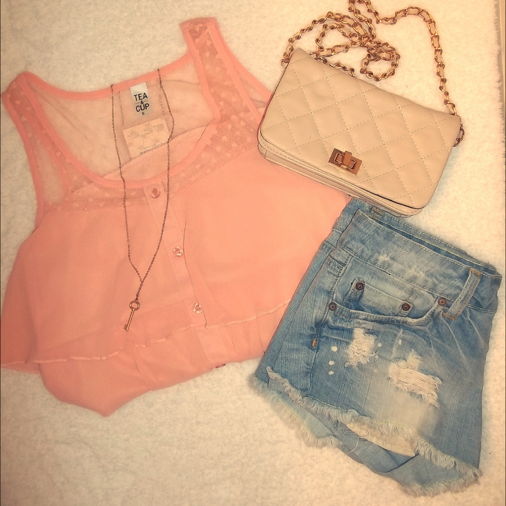 Peach Layered Heart Mesh Tank Top Size Small